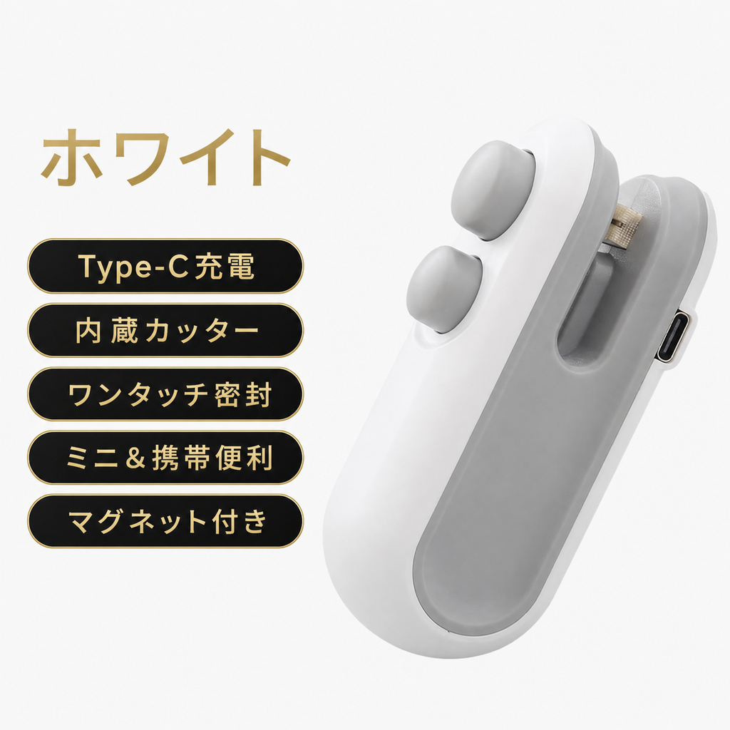 ホワイトの2in1ミニシーラー - 日本語機能説明